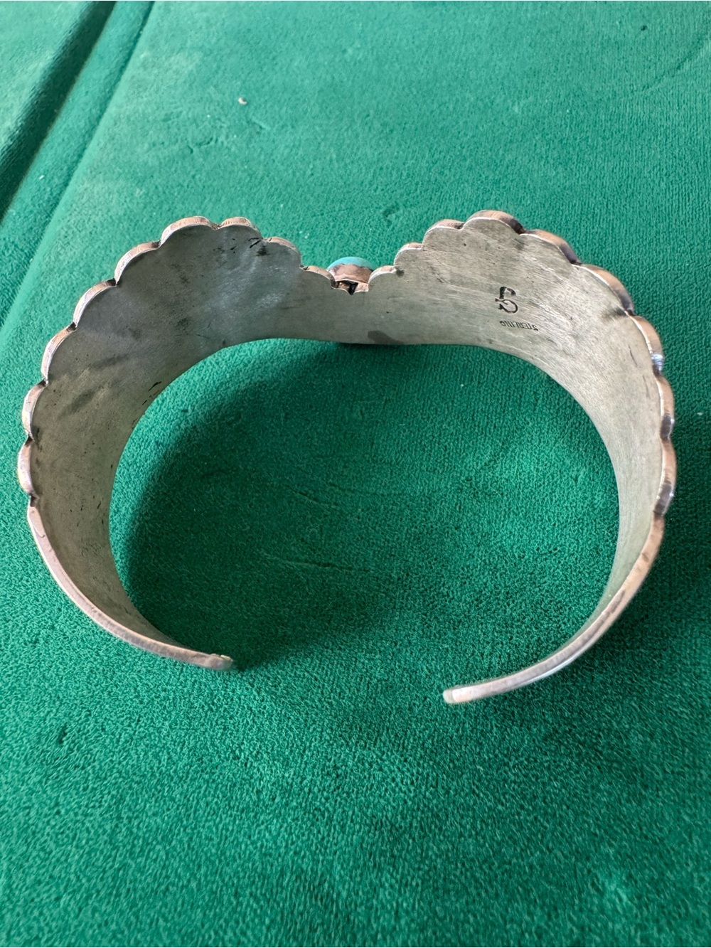 Navajo Sterling Silver Fan Cuff Bracelet with Turquoise Stone - Blue - Picture 6 of 10